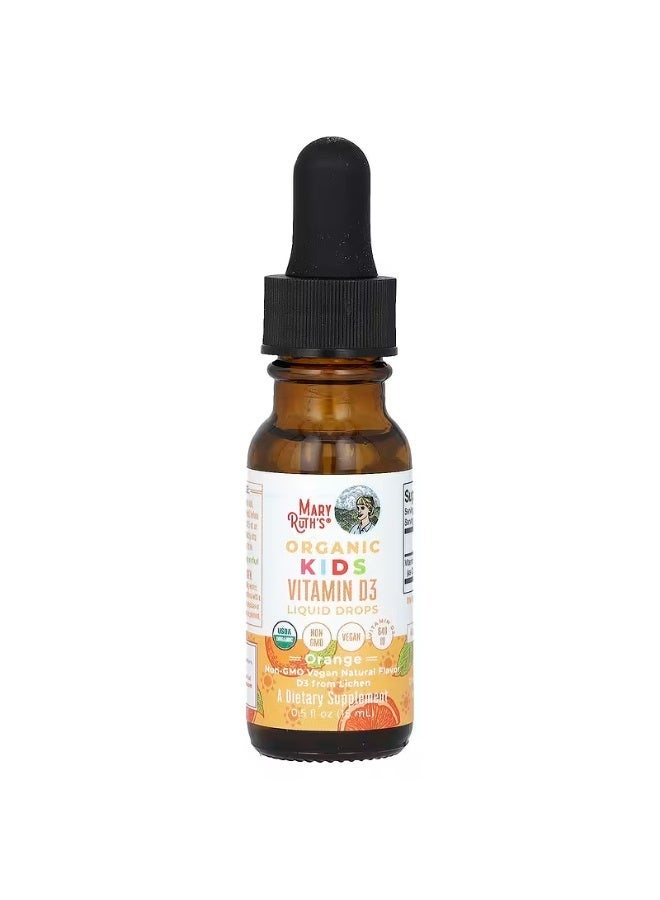 MaryRuth's, Organic Kids Vitamin D3 Liquid Drops, 4-13 Years, Orange, 640 IU, 0.5 fl oz (15 ml) - Image 2